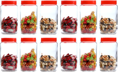 MANTRAA SALES Glass Grocery Container  - 1000 ml(Pack of 12, Clear)