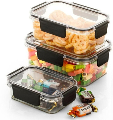 Whitepixel Plastic Grocery Container  - 450 ml, 800 ml, 1100 ml(Pack of 3, Black)