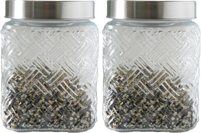 Femora Glass Cookie Jar  - 1300 ml(Pack of 2, Clear)