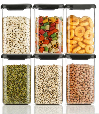 Skylift Plastic Grocery Container  - 1100 ml(Pack of 6, Black)