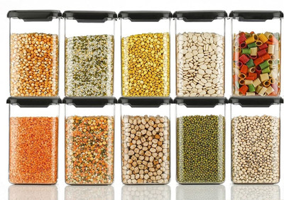 Ecodex Plastic Grocery Container  - 1100 ml(Pack of 10, Black)