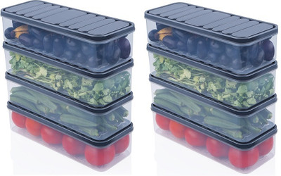 Moxstar Plastic Fridge Container  - 1200 ml(Pack of 8, Grey)