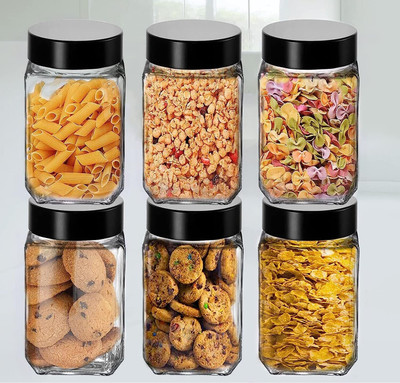 TINSUHG Glass Grocery Container  - 1000 ml(Pack of 6, Clear)