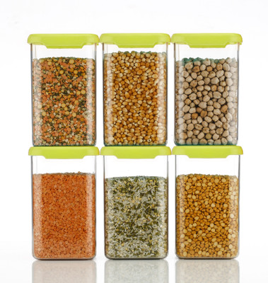 4 SACRED Plastic Grocery Container  - 1200 ml(Pack of 6, Green)