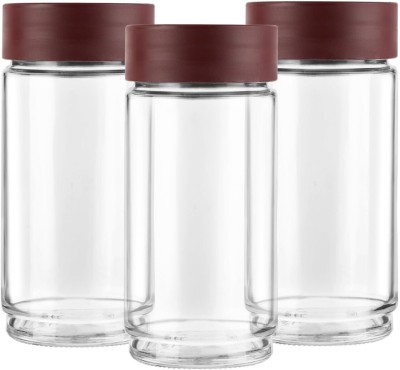 AVAIKSA Glass Grocery Container  - 1000 ml(Pack of 3, Maroon)