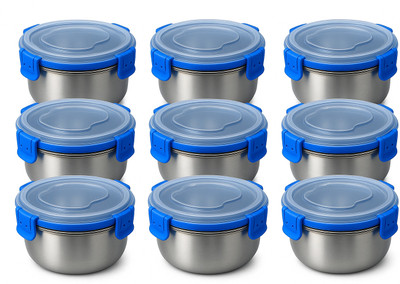HAHM Stainless Steel Utility Container  - 300 ml(Pack of 9, Blue)