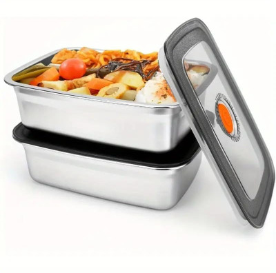 REVATAKG Stainless Steel Fridge Container  - 1200 ml(Pack of 2, Silver)