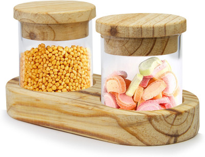 ORENAME Wooden Grocery Container  - 220 ml(Pack of 2, Beige, Clear)