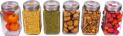 PANEL'S Glass Grocery Container  - 1000 ml(Pack of 6, Clear)