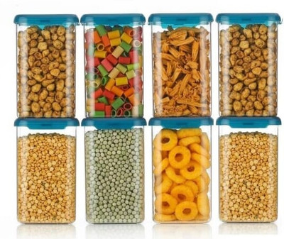 Linear Plastic Grocery Container  - 1200 ml(Pack of 8, Green)