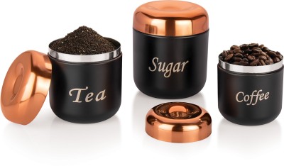 Ebun Stainless Steel Tea Coffee & Sugar Container  - 750 ml, 500 ml, 350 ml(Pack of 3, Black)