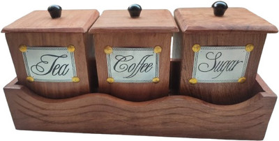 Craftycreations Wooden Utility Container  - 500 ml(Pack of 3, Brown)