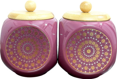 Lemon Tree Ceramic Grocery Container  - 1000 ml(Pack of 2, Multicolor)