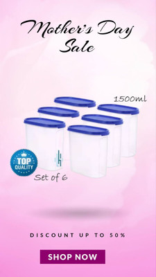 Freqcty Plastic Cookie Jar  - 1500 ml(Pack of 6, Blue)