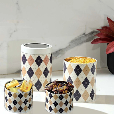 JARSOME Steel Grocery Container  - 2600 ml(Pack of 4, Beige, Black)