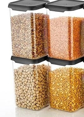 Trendy Creation Hub Plastic Grocery Container  - 1100 ml(Pack of 4, Black)