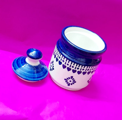 THE CURIOUS Ceramic Pickle Jar  - 2500 ml(Blue, White)
