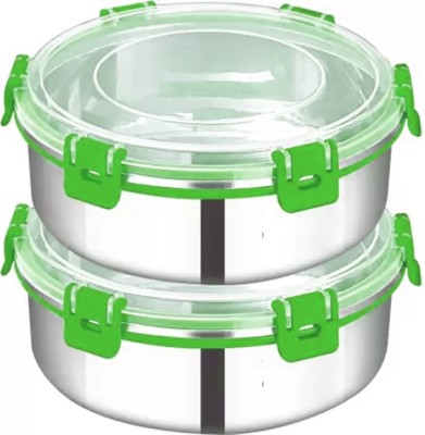 Zaib Stainless Steel Fridge Container  - 500 ml(Pack of 2, Green)