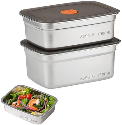 Roztocze Stainless Steel Fridge Container  - 1000 ml(Pack of 2, Silver)