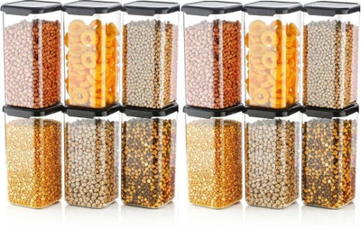 Zubix Plastic Grocery Container  - 1100 ml(Pack of 6, Black)