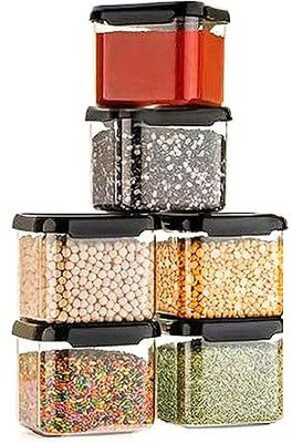 busaji enterprise Plastic Grocery Container  - 500 ml(Pack of 6, Black)