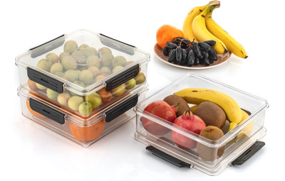 prayati Plastic Fridge Container  - 2000 ml(Pack of 3, Black)