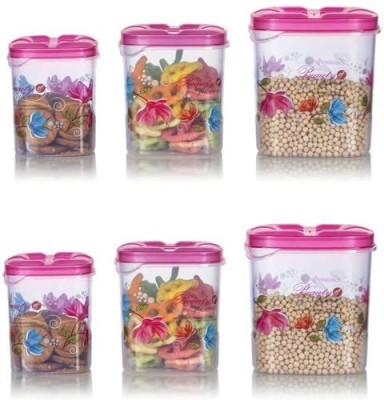 Krique Plastic Grocery Container  - 1000 ml, 2000 ml, 3000 ml(Pack of 6, Pink)