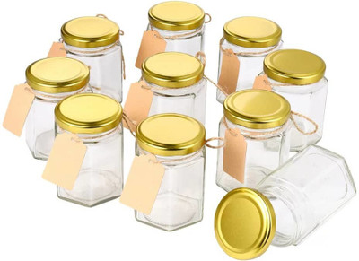 RUTVIHK Glass Grocery Container  - 250 ml(Pack of 6, Gold)