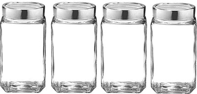 Sueriv Glass Grocery Container  - 1000 ml(Pack of 4, Clear)