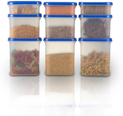 Flipkart SmartBuy Plastic Grocery Container  - 1800 ml, 1200 ml, 525 ml(Pack of 9, Clear)