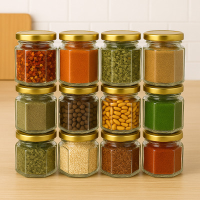 Pure Source India Glass Cookie Jar  - 190 ml(Pack of 12, Clear, Gold)