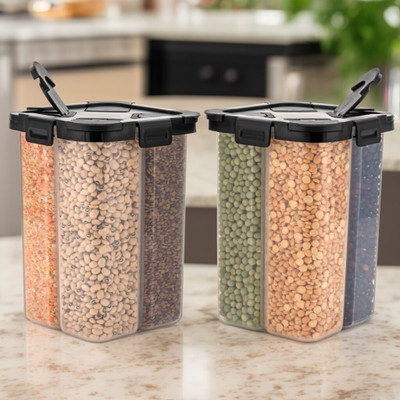Metrolife Plastic Grocery Container  - 2000 ml(Pack of 2, Black)