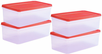 Morvi Plastic Grocery Container  - 4200 ml(Pack of 4, Red)