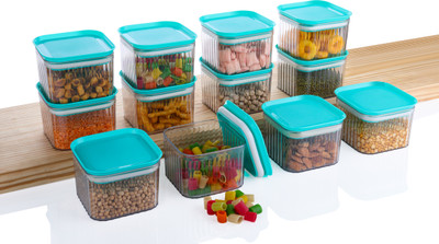 Crackle Plastic Grocery Container  - 550 ml(Pack of 12, Light Green)
