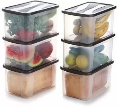 UNDERZONE Plastic Bread Container  - 2000 ml(Pack of 6, Black, Clear)