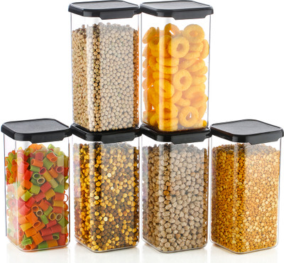 Sedulous Plastic Grocery Container  - 1500 ml(Pack of 6, Black)