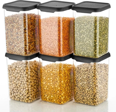 SKYLIFE Plastic Grocery Container  - 1100 ml(Pack of 6, Black)