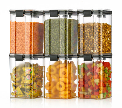 kkart Plastic Grocery Container  - 1200 ml(Pack of 6, Black)