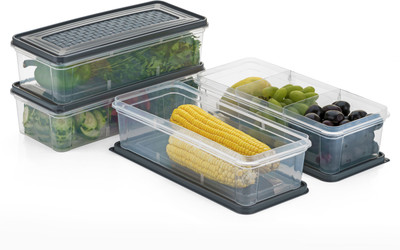 HELOVIA Plastic Fridge Container  - 2000 ml(Pack of 4, Black)