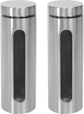 Cutting EDGE Steel, Glass Grocery Container  - 2000 ml(Pack of 2, Silver)
