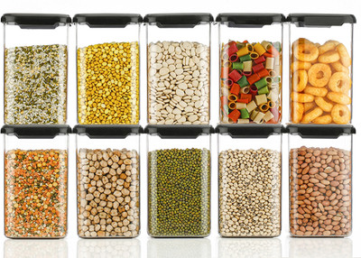 Shopixo Plastic Grocery Container  - 1100 ml(Pack of 10, Black)