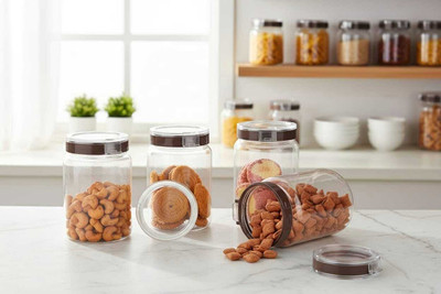 Swanoll Plastic Grocery Container  - 1500 ml(Pack of 4, Brown)