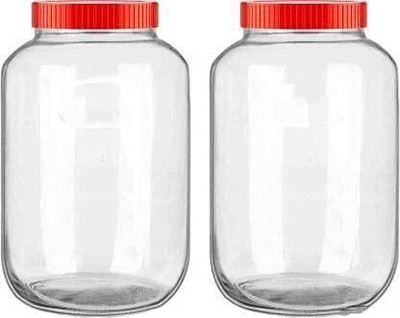 RUTVIHK Glass Grocery Container  - 2000 ml(Pack of 2, Clear, Red)