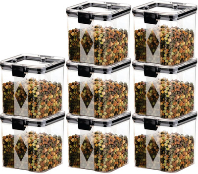SEQUENCE Plastic Grocery Container  - 700 ml(Pack of 8, Black)
