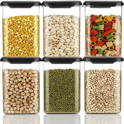 Kriya Enterprise Plastic Grocery Container  - 1100 ml(Pack of 6, Black)