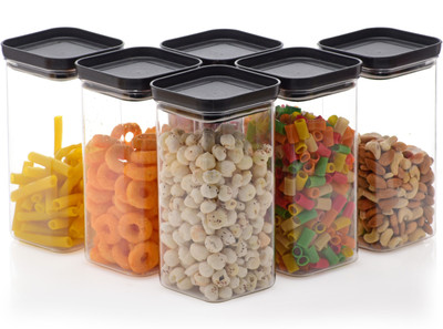 COZYBUYER Plastic Grocery Container  - 1100 ml(Pack of 6, Black)
