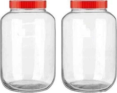 Avastro Glass Pickle Jar  - 2000 ml(Pack of 2, Clear, Red)
