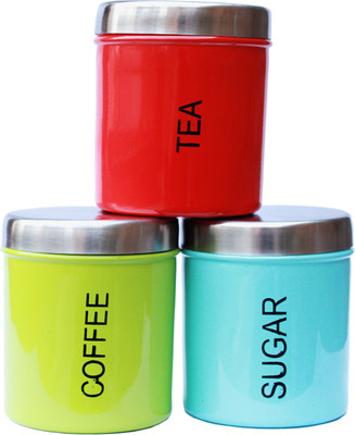ERcial Store Stainless Steel Tea Coffee & Sugar Container  - 750 ml(Pack of 3, Multicolor)