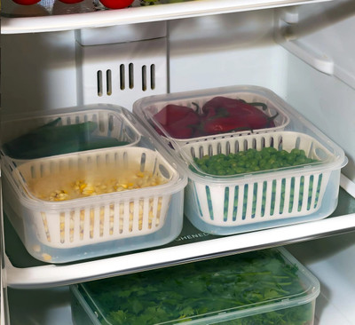 Stravos Plastic Fridge Container  - 2500 ml(Pack of 2, White)