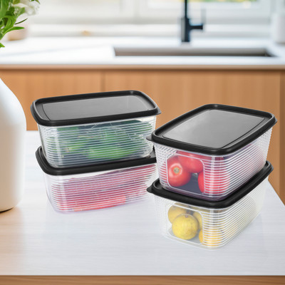 FEEDNIX Plastic Fridge Container  - 2000 ml(Pack of 4, Black)
